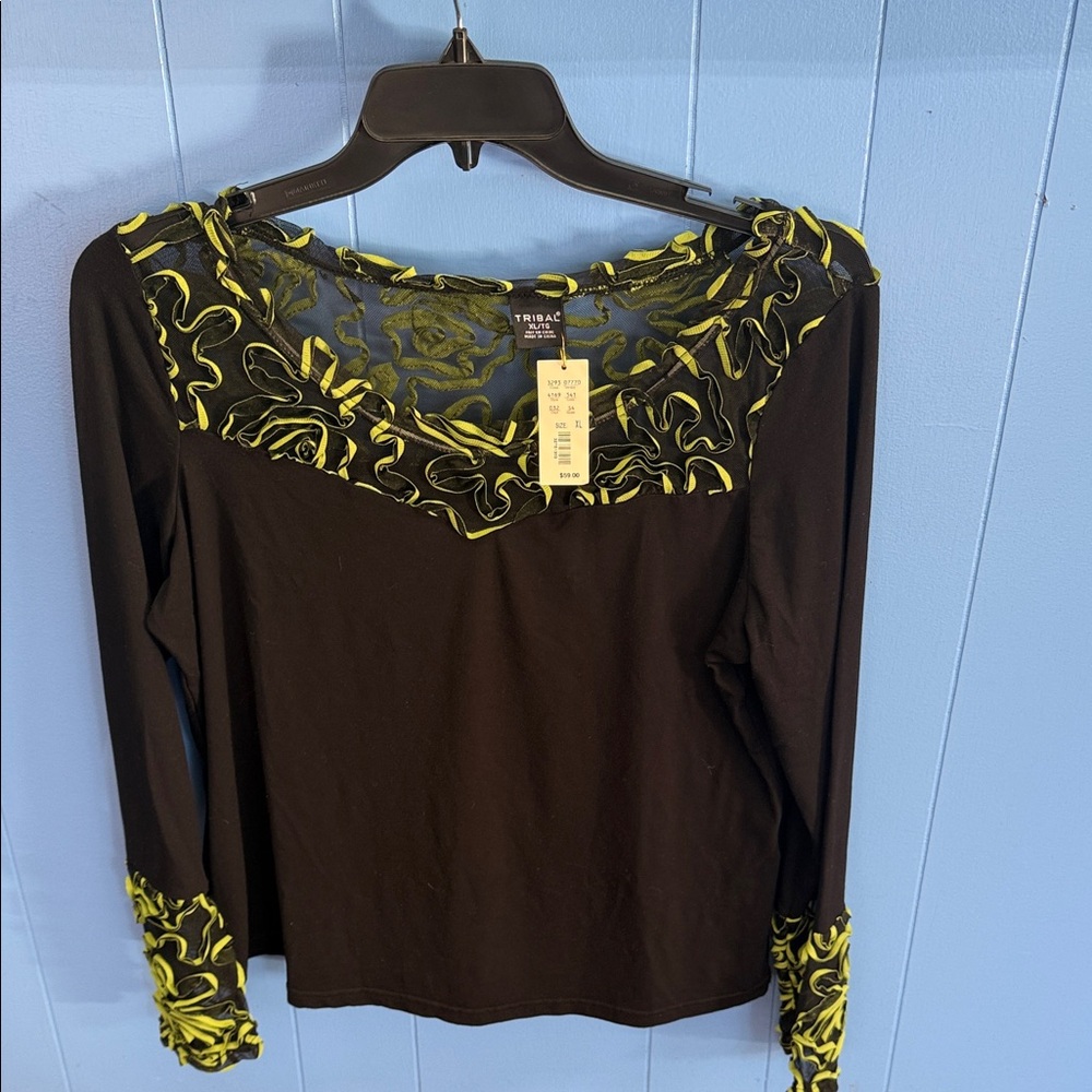 Tribal Black Top with Yellow Accents